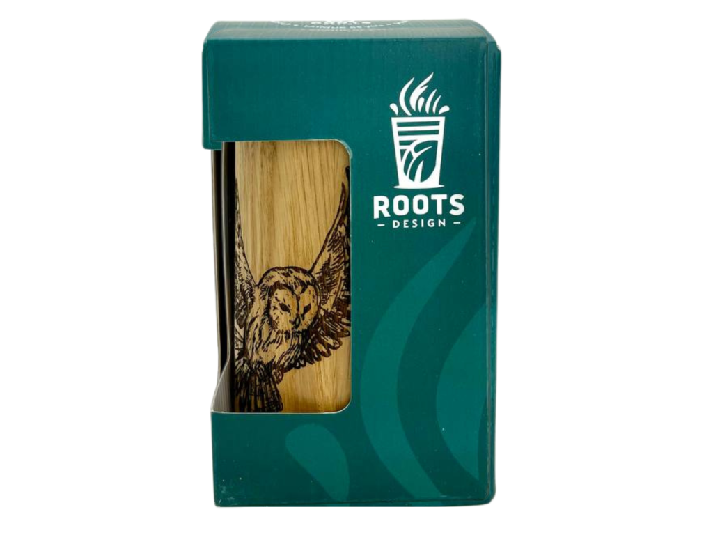 Engraved Wooden Gourd with Glass Insert, Owl
