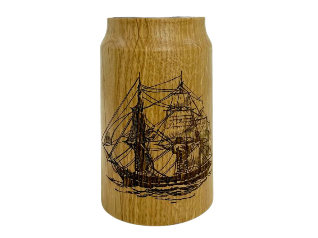Engraved Wooden Gourd with Glass Insert, Sea